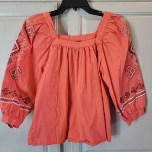 Wrangler Retro Orange Blouse with Southwestern Design Embroidered Sleeves
